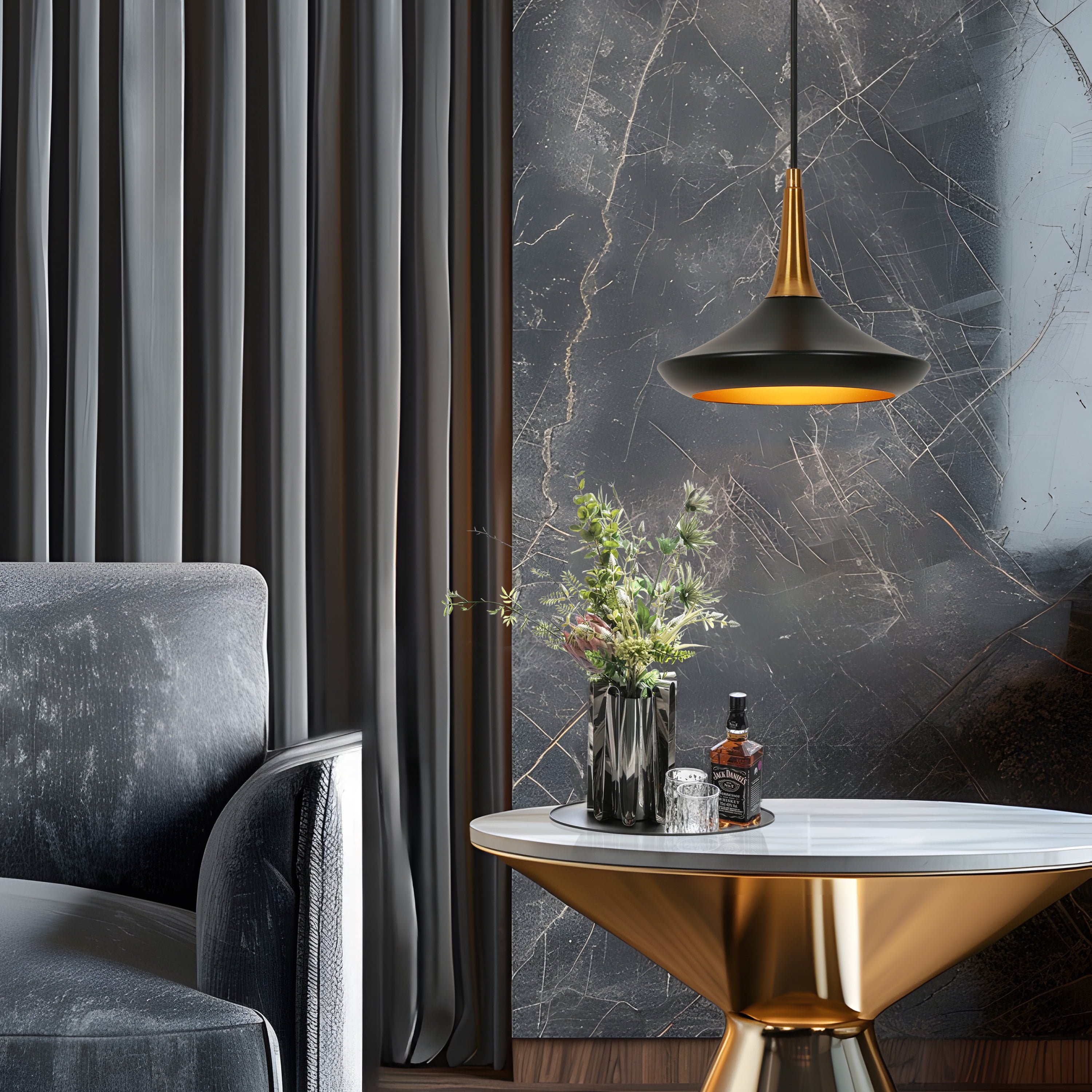 LNC Modern 9" Cone Mini Pendant Light, Matte Black and Gold Kitchen Island Ceiling Fixture