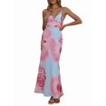thumbnail image 2 of Womens Floral Dresses Spaghetti Strap V Neck Bodycon Maxi Beach Dress Elegant Party Long Dresses Blue S, 2 of 9