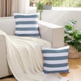 thumbnail image 6 of Lewondr 2 Pack Outdoor Throw Pillow Covers, Square Stripe Waterproof Throw Pillow Cases for Outdoor Patio Porch Farmhouse Garden Balcony Couch, 18"x18", Navy Blue + White, 6 of 8