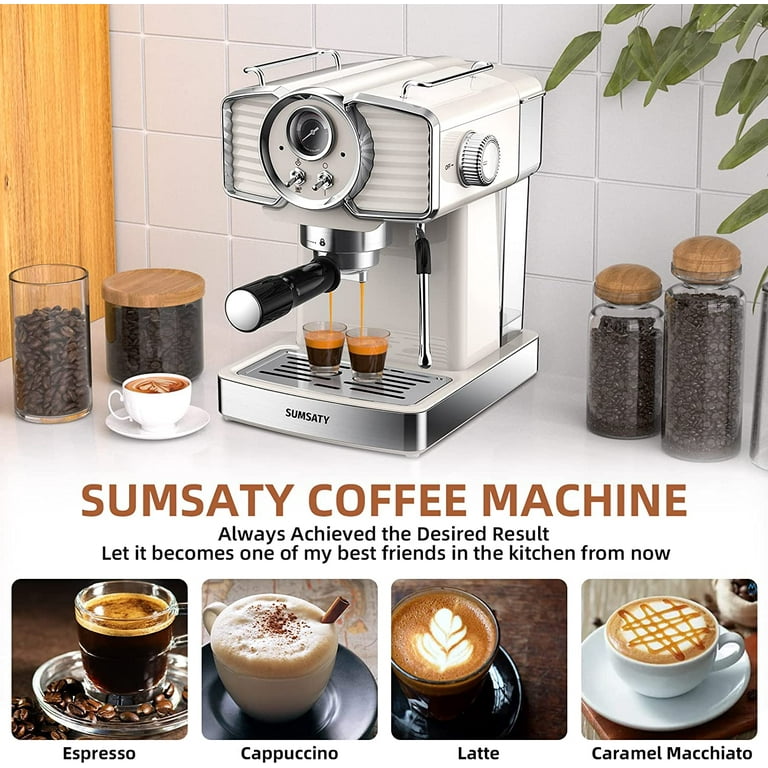 SUMSATY Espresso Coffee Machine 20 Bar Retro Espresso Maker with Milk  Frother Steamer Wand for Cappuccino Latte Macchiato 1.8L Removable Water  Tank ETL Listed Coffee Spoon Vintage 