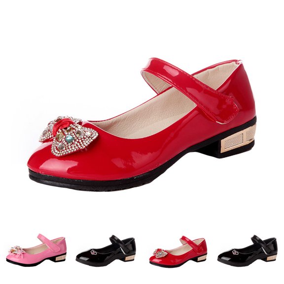 Girls Dress Shoes Toddler Little Kid Flats Mary Jane School Bowknot Girl Party Ballerina Flat Shoes for Kids Red 28