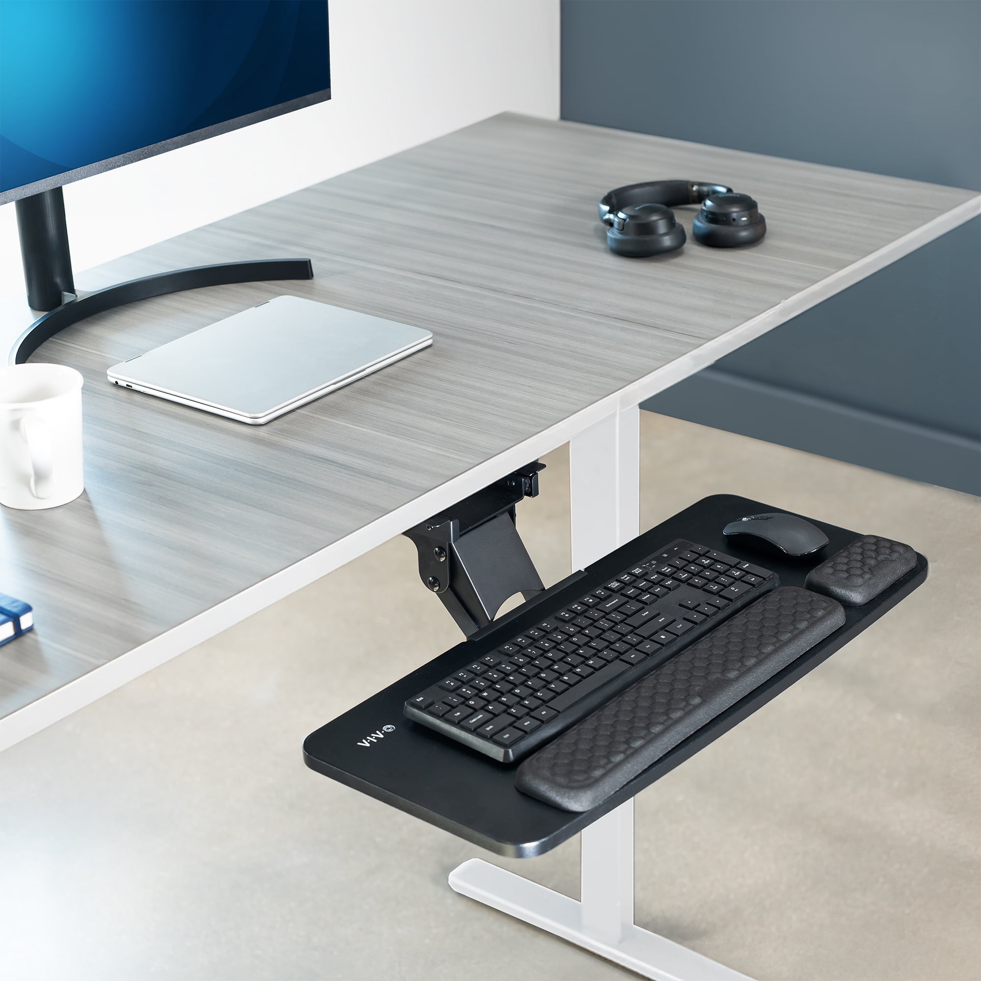 VIVO Black Premium Under Desk 27" Computer Keyboard and Mouse Tray