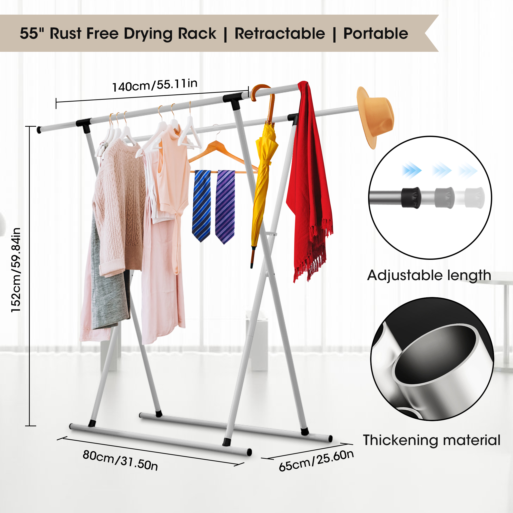 RELOIVE Metal Clothes Drying Rack,Foldable Laundry Coat Hanger with ...