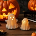 thumbnail image 6 of BingTong 2 Pack Ceramic Ghost Night Light Set, Small Large Translucent Glowing Ghost Figurines, Battery Operated Warm Light Tabletop Ornaments for Halloween Indoor Decor, 6 of 9