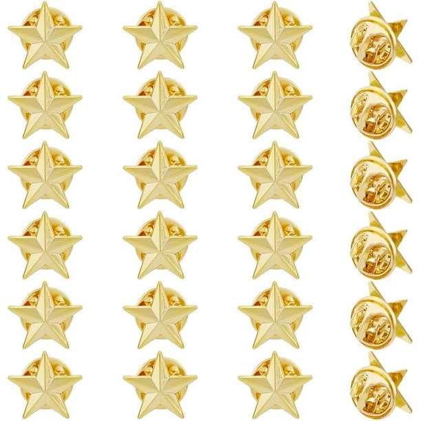 Juego de 24 broches de estrella de aleación con cierre de presión, broches de pentagrama dorado claro, broches pequeños de 15 mm, insignia geométrica creativa, alfiler de corbata