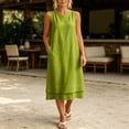thumbnail image 4 of ClodeEU Women's Crew Neck Sleeveless Straight Midi Dress with Pockets,Solid Loose Casual Summer Dress Green,Women's Plus XXL, 4 of 8