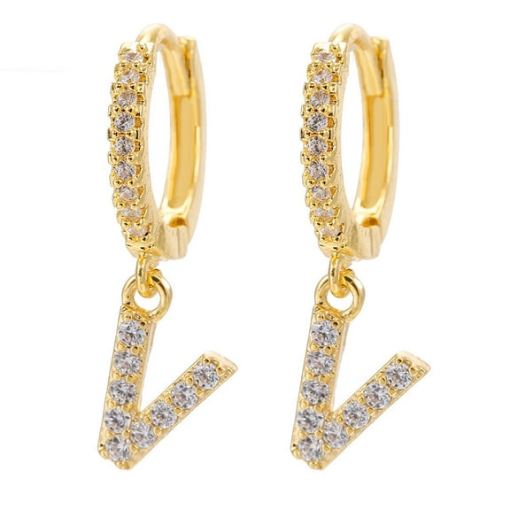 Wholesale Dainty Gold Plated Initial Hoop Earrings Letter Alphabet Dangle Earrings Fashion Sparkly Rhinestone Letter Initial Pendant Drop Earrings For Women Valent