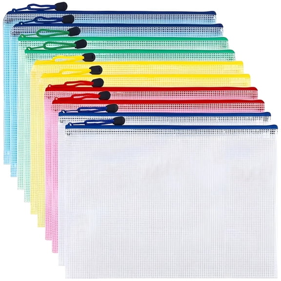 10 Packs Mesh Document Pouches, 13.4 x 9.4 inches Waterproof File Organizer Bags, Nylon Zipper Storage Folders, Multi-Color Office Supply for Documents, Bills, Receipts, School Papers