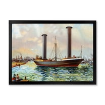 Designart 'The Ancient Boat Leaving The Harbor' Nautical & Coastal Framed Art Print