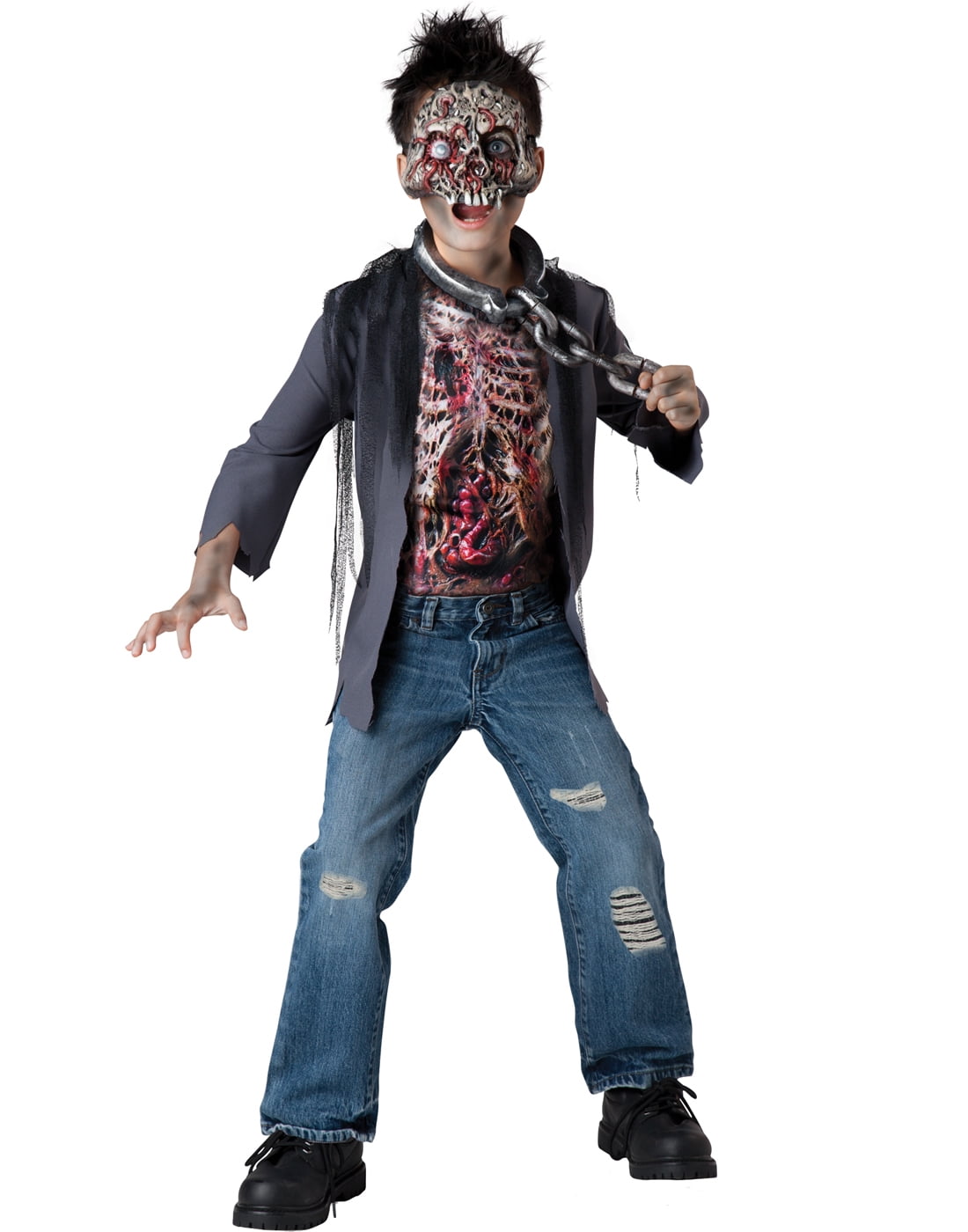 Boys Zombie Costume Kids Halloween Fancy Dress Horror Undead Child Walking Dead 