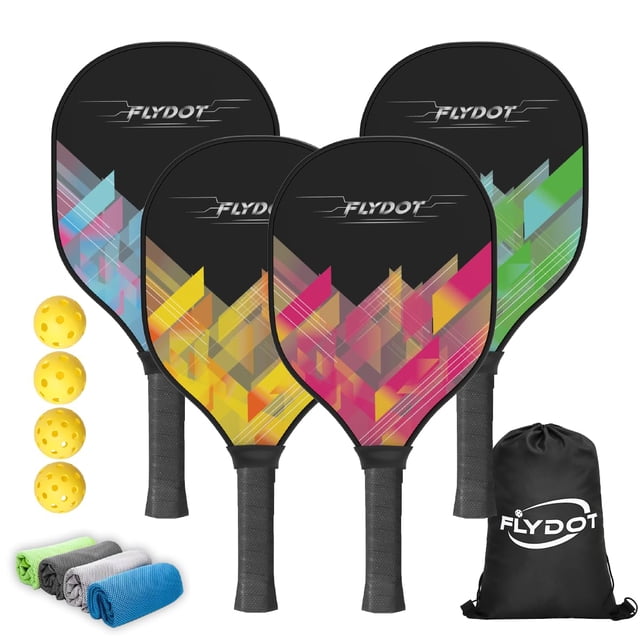 Juego de palas de pickleball Flydot, 4 palas y 4 pelotas, bolsa de toallas