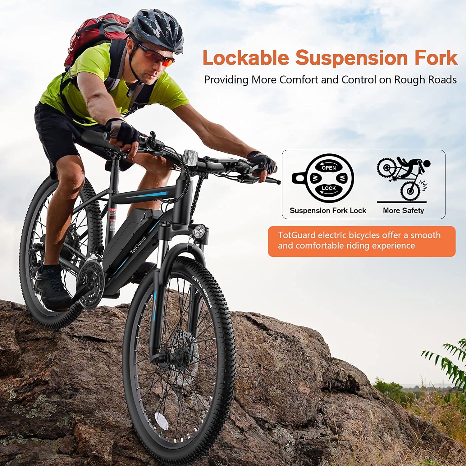 TotGuard 27.5" Electric Bike for Adults 500W Ebike, Adult Electric Bicycles Electric Mountain Bike with 48V 10Ah Removable Lithium Battery,Shimano 21S Gears,Lockable Suspension Fork UL2849