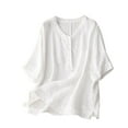 thumbnail image 1 of Birdeem Casual Womens Round Neck Summer Solid Color Retro Regular Womens Short Sleeve, 1 of 9