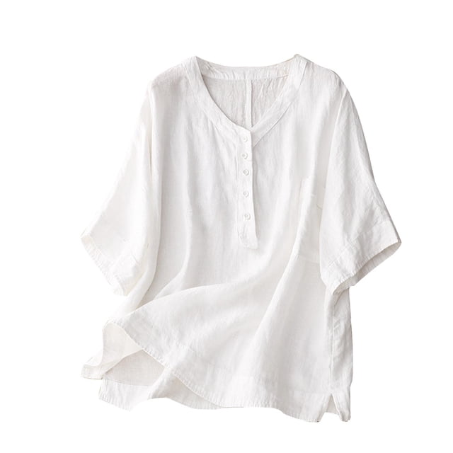 Birdeem Casual Womens Round Neck Summer Solid Color Retro Regular Womens Short Sleeve