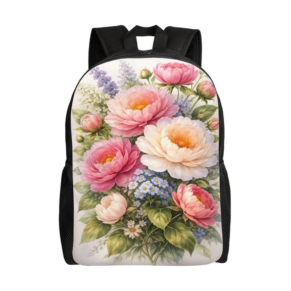 Flower Lovers Peony Backpack Full Front Print Travel Laptop Bag for Men and Women
