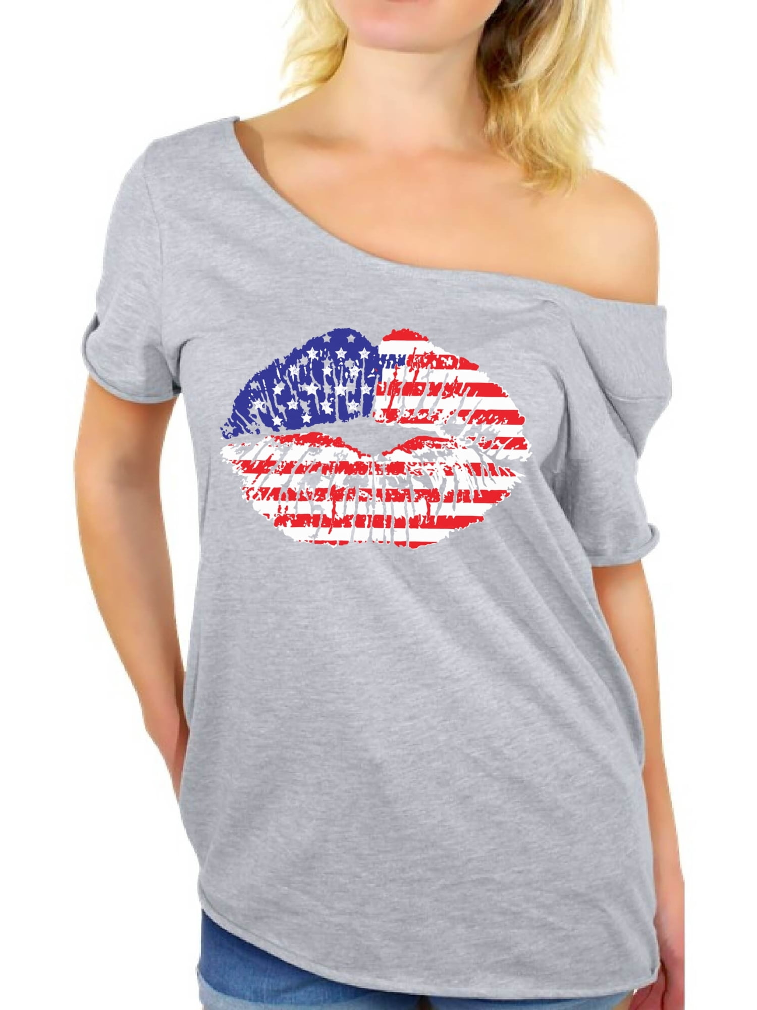 red white and blue lips shirt