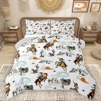 Homewish Southwest Cowboys Full Size Comforter Sets,Rustic Farmhouse Cabin Bedding Comforter Set,Tropical Desert Cactus Bedding Sets For Boys Kids,Breathable Home Decor Reversible,3pcs