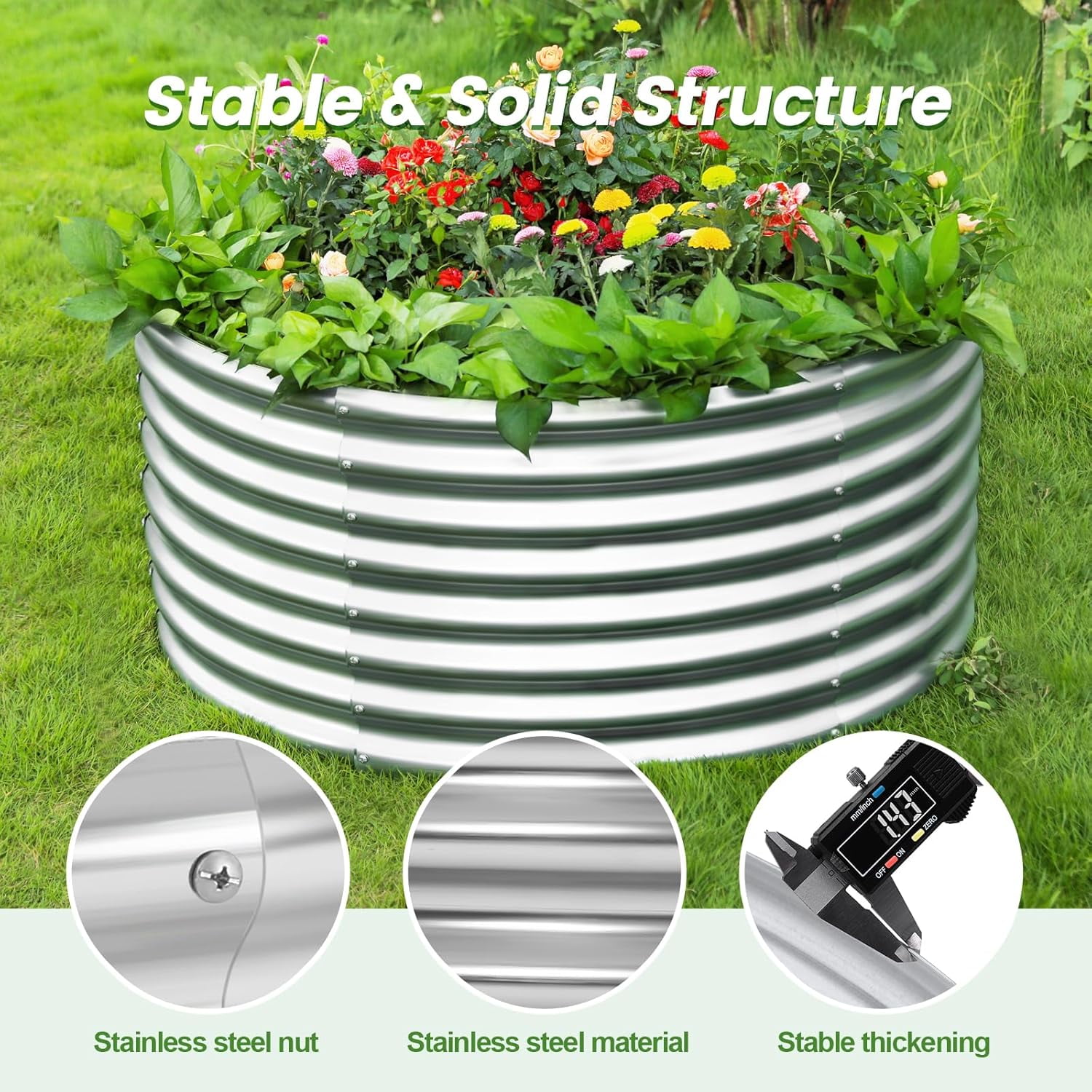 Land Guard 3 Pack 4x4x2ft Raised Round Garden Beds Outdoor, Easy Assembly Durable 2ft Tall Galvanized Metal Planter Box silvery