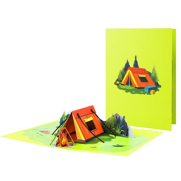Camping Theme Birthday Party Invitation Card Tent Greeting Card with Envelope Handmade Foldable Present Card