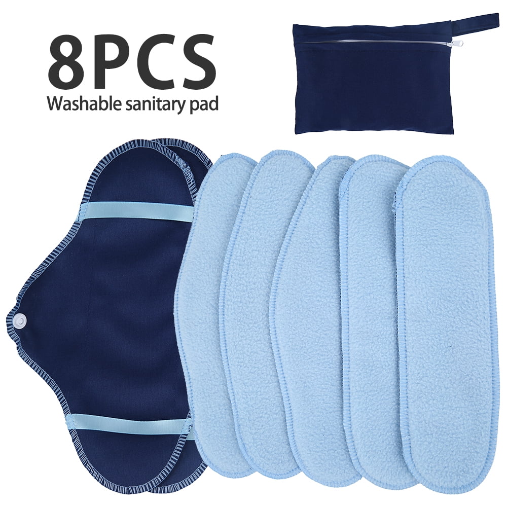 HOTBEST 8PCS Heavy Flow Sanitary Towels Breathable Washable Reusable Menstrual Pads