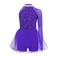 thumbnail image 1 of TTAO Robe Justaucorps de Danse Jazz à Paillettes pour Filles, Manches Longues, avec Strass, Robe Tutu de Danse Ballet, Violet 10, 1 of 4