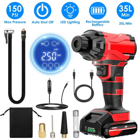Moclever Electric Air Pump 150PSI Cordless Car Tire Pump 6000mAh Rechargeable Tire Inflator 12V Portable Electric Air Compressor with LED Light for Car Bike Motorcycle Ball