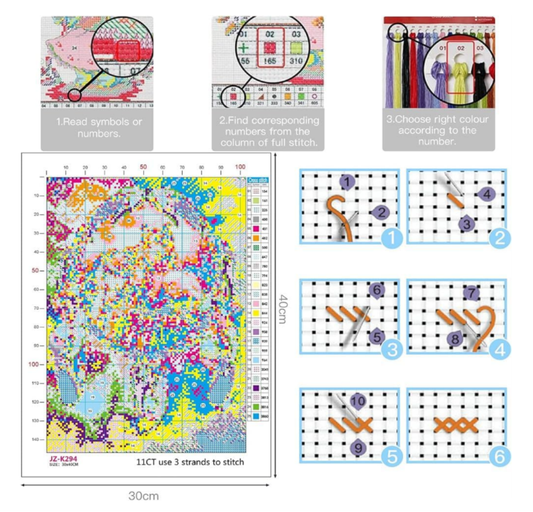 Printed Cross Stitch Kits Purple butterfly Embroidery Starter Kit Stamping Kit 16x20in
