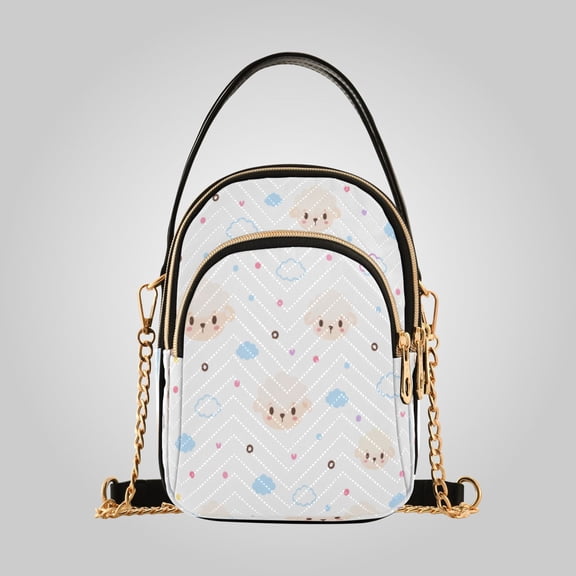 Women's Leather Handbag Crossbody Bag, Leather Purse with Detachable Chain & Multi Zipper Pockets Cute Sheep Cloud Pattern