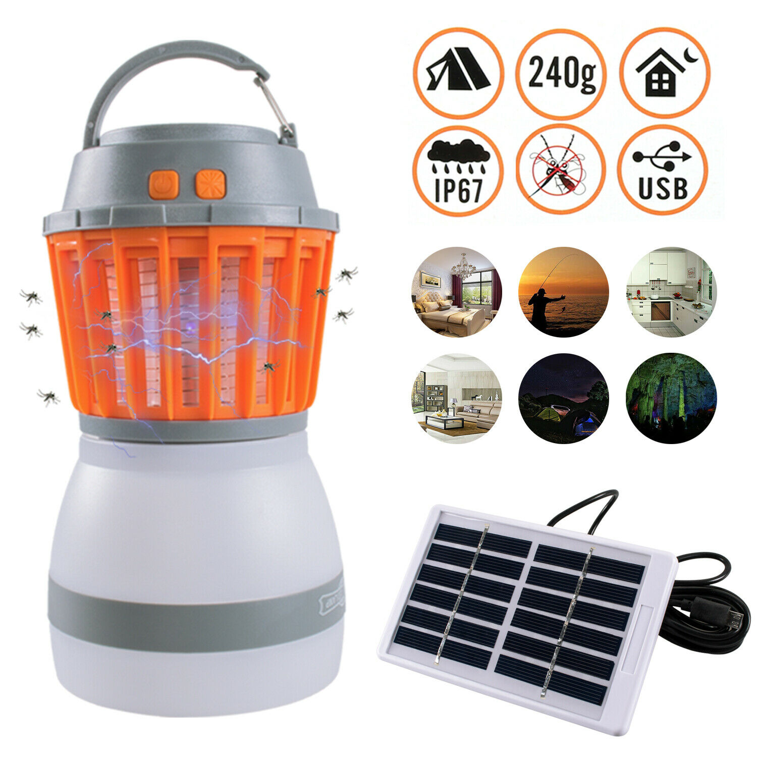2 in 1 Solar Camping Lantern Lamp Portable Outdoor Rechargeable LED Tent Hiking