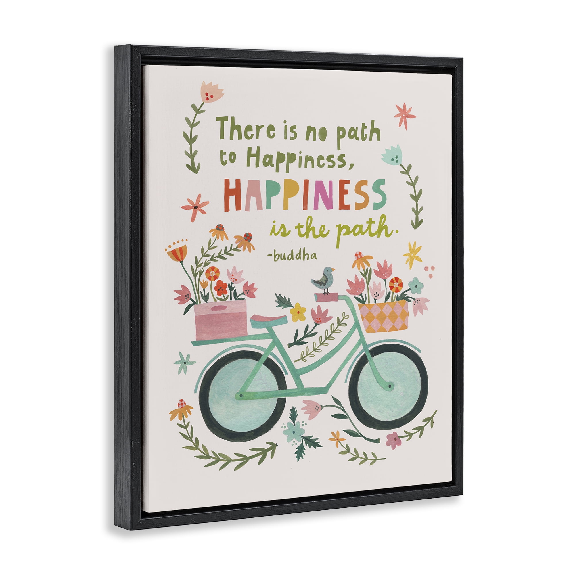 Stupell Industries Happiness Is The Path Transportation Painting Black Floater Framed Canvas Art Print Wall Art, 25 x 31