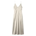 thumbnail image 4 of EliteGoogv Womens Satin Dresses V Neck Spaghetti Strap Maxi Dresses For Women Slim Straight Fit Summer Dresses Vacation Wedding Guest Dresses Beige, 4 of 4