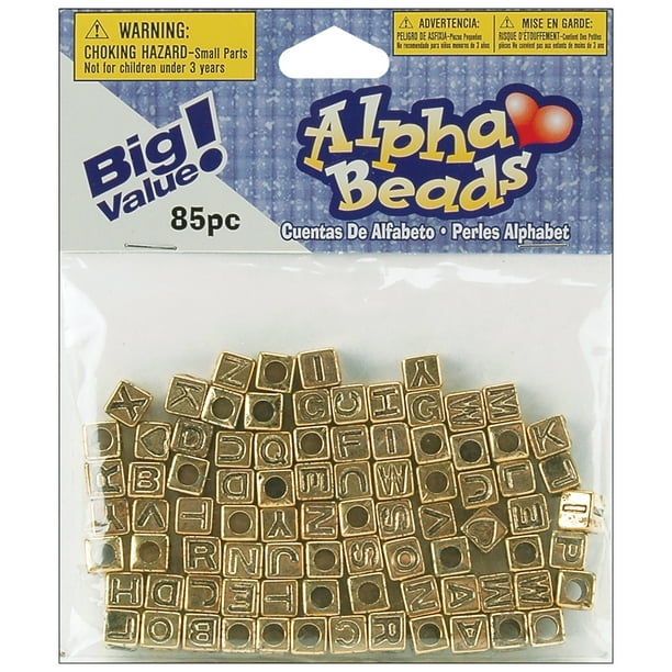 Perles Alphabétiques 6mm 85/pkg-Plaqué Or
