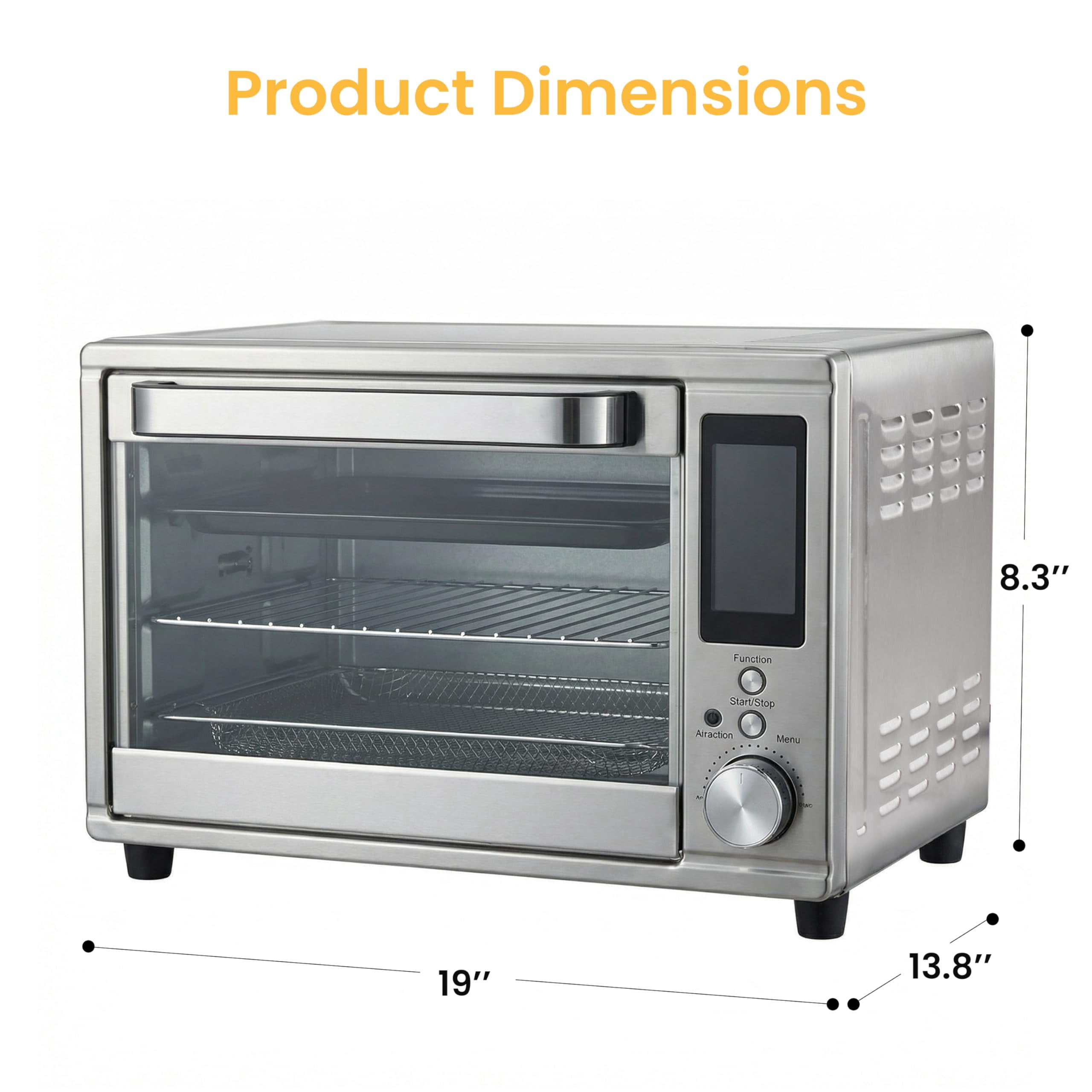 Plum Chef 30 Qt Air Fryer Toaster Oven Combo with Smart Probe, 12-in-1 Countertop Convection Oven, 450°F, Stainless Steel, Silver