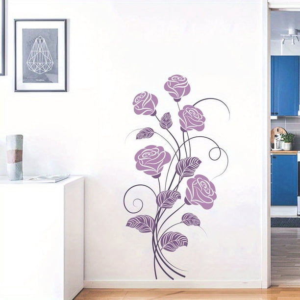 1pc, Purple Flower Wall Sticker Home Wall Beautification Decorative Sticker Peel And Stick Wall Art Decor Removable PVC Garden Decal For Kids Room