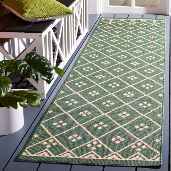 Safavieh Courtyard Cori Bordered Indoor/Outdoor Runner Rug, Dark Green/Beige, 2'3" x 8'