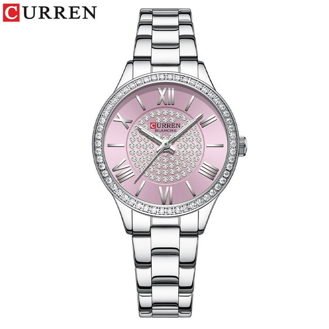 CURREN Montre Mode Luxueuse Quartz Acier Inoxydable Montres pour Femmes Cadran Simple Strass Montre-Bracelet Design Original Horloge