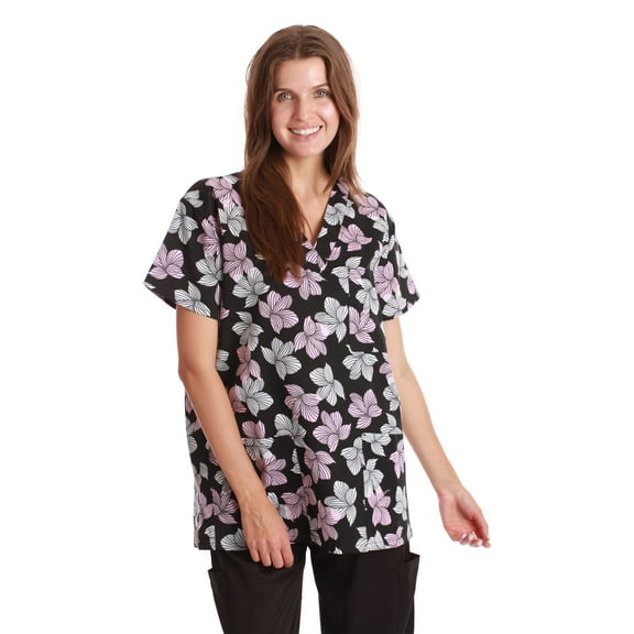 Just Love Women's Scrub Tops (Black - Windblown Floral, 3X)