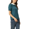 thumbnail image 4 of INSPIRE CHIC Blouse Plissée à Manches Courtes Bouffantes pour Femme à Col Peter Pan Contrastant Bleu Lac S, 4 of 5