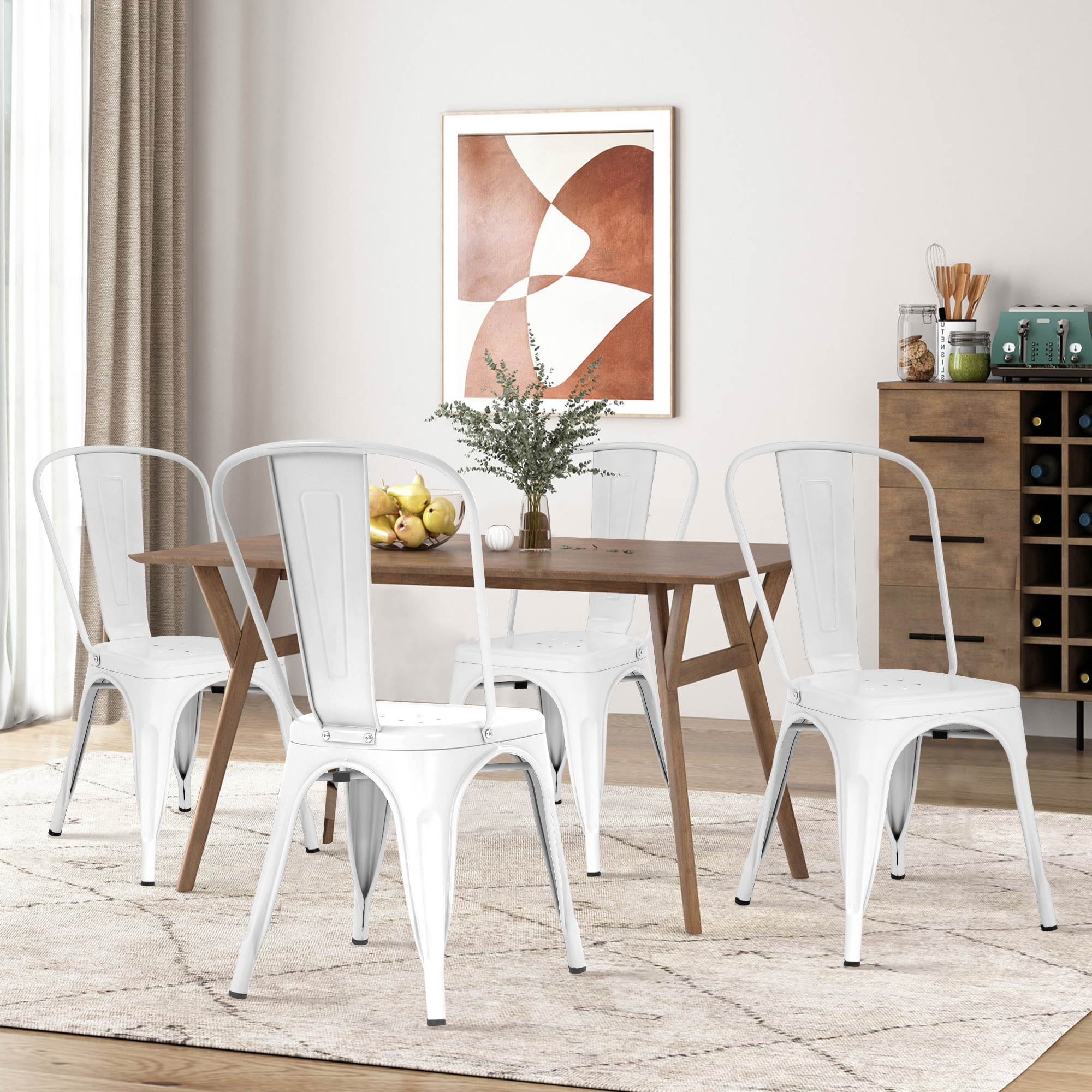 CL.HPAHKL Dining Chairs Set of 4, Metal Kitchen Chairs 330LBS Weight Capacity, Stackable Indoor Outdoor Chairs for Kitchen Dining Room Café Restaurant Bistro Patio Bar Chairs, Cream