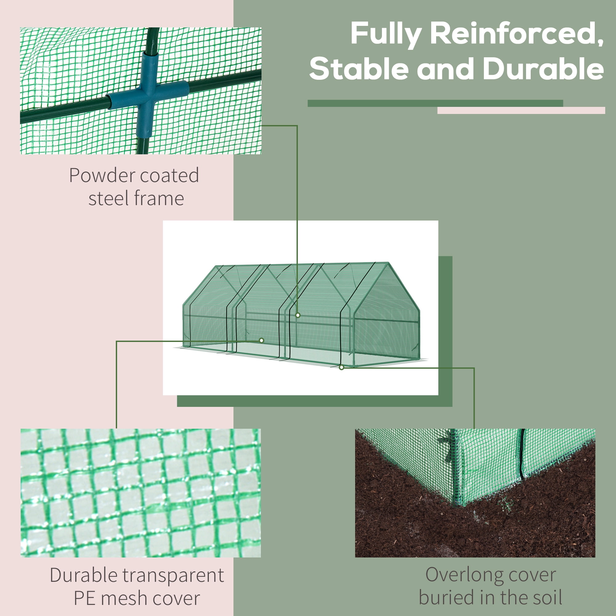 Outsunny Mini 9' x 3' x 3' Greenhouse, UV Protected Waterproof Cover, Green