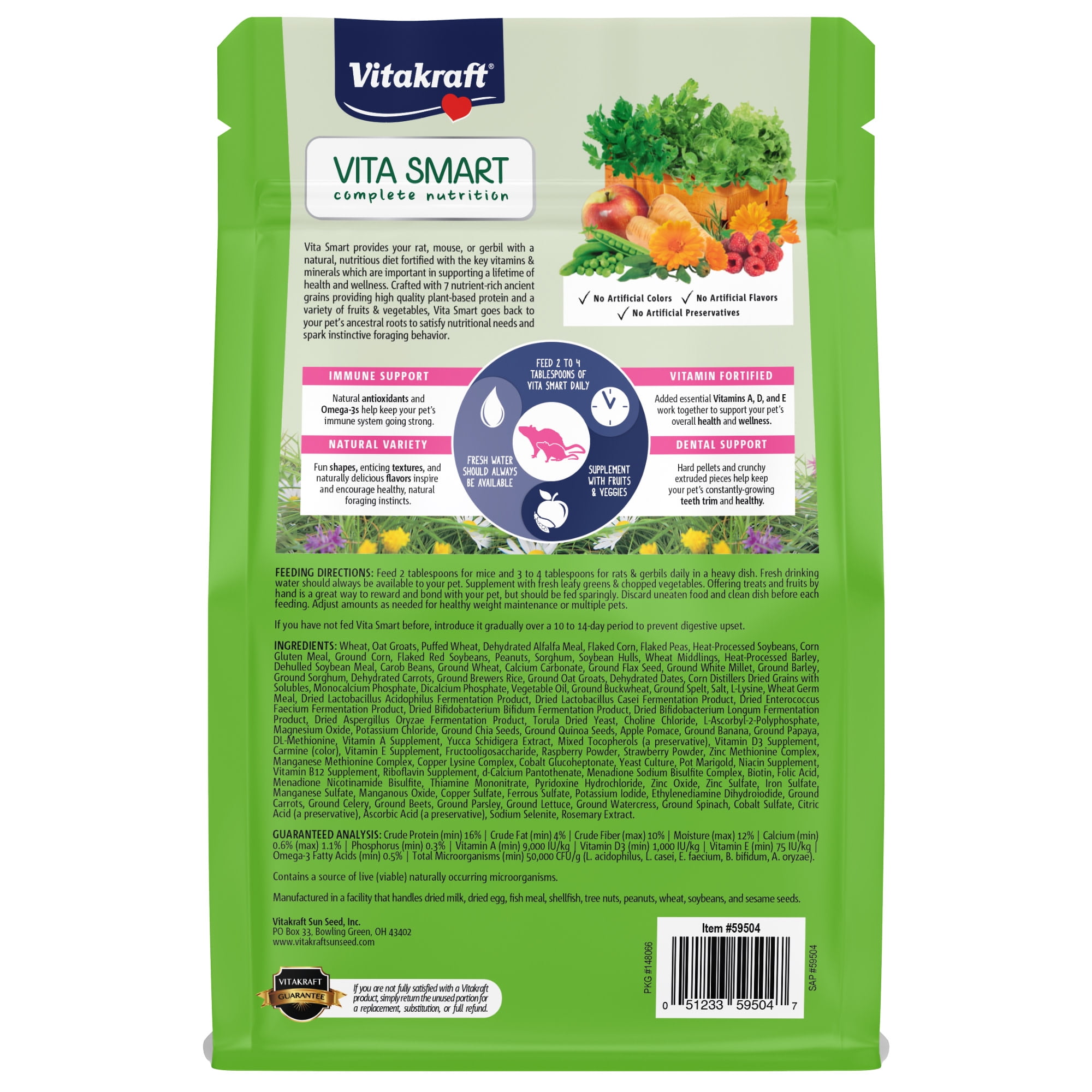 Vitakraft Vita Smart Rat and Mouse Food - Complete Nutrition - Premium Fortified Blend with Ancient Grains for Rats, Mice, and Gerbils