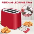 thumbnail image 6 of Toaster 2 Slice, Extra Wide Slot Toaster, 7 Shade Settings, Bread Toaster with Cancel, Defrost, Reheat Function, Extra Wide Slots for Waffle or Bagel, Removable Crumb Tray, 750W, Retro Red, 6 of 8