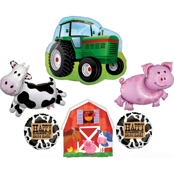 Barn Farm Animals Birthday Party Cow, Pig, Tractor, Barn Balloons