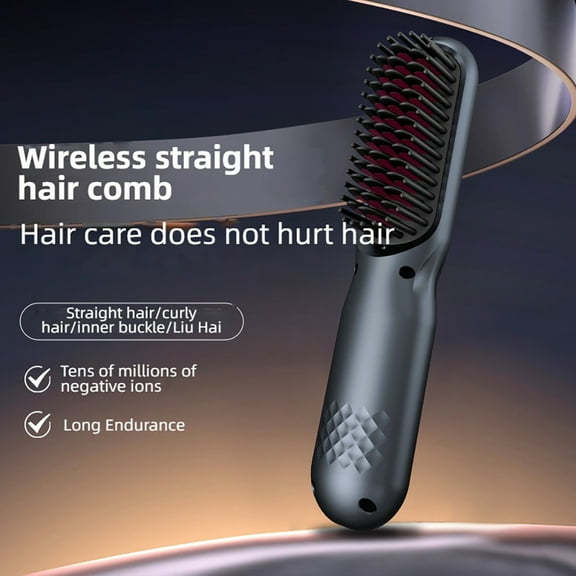 Cordless Hair Straightening Brush - Mini Travel Size, Fast Heating, Frizz-Free Smoothing, Portable Hot Comb for Shiny Salon Hair.