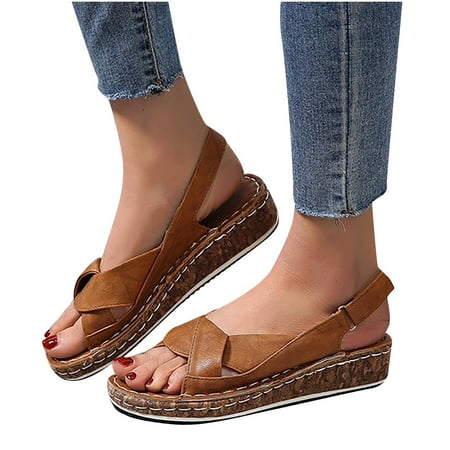 

Hoop Loop Wedges for Women Casual Bohemia Gladiator Sandals Shoes Comfortable Hollow Platform Summer Sandals