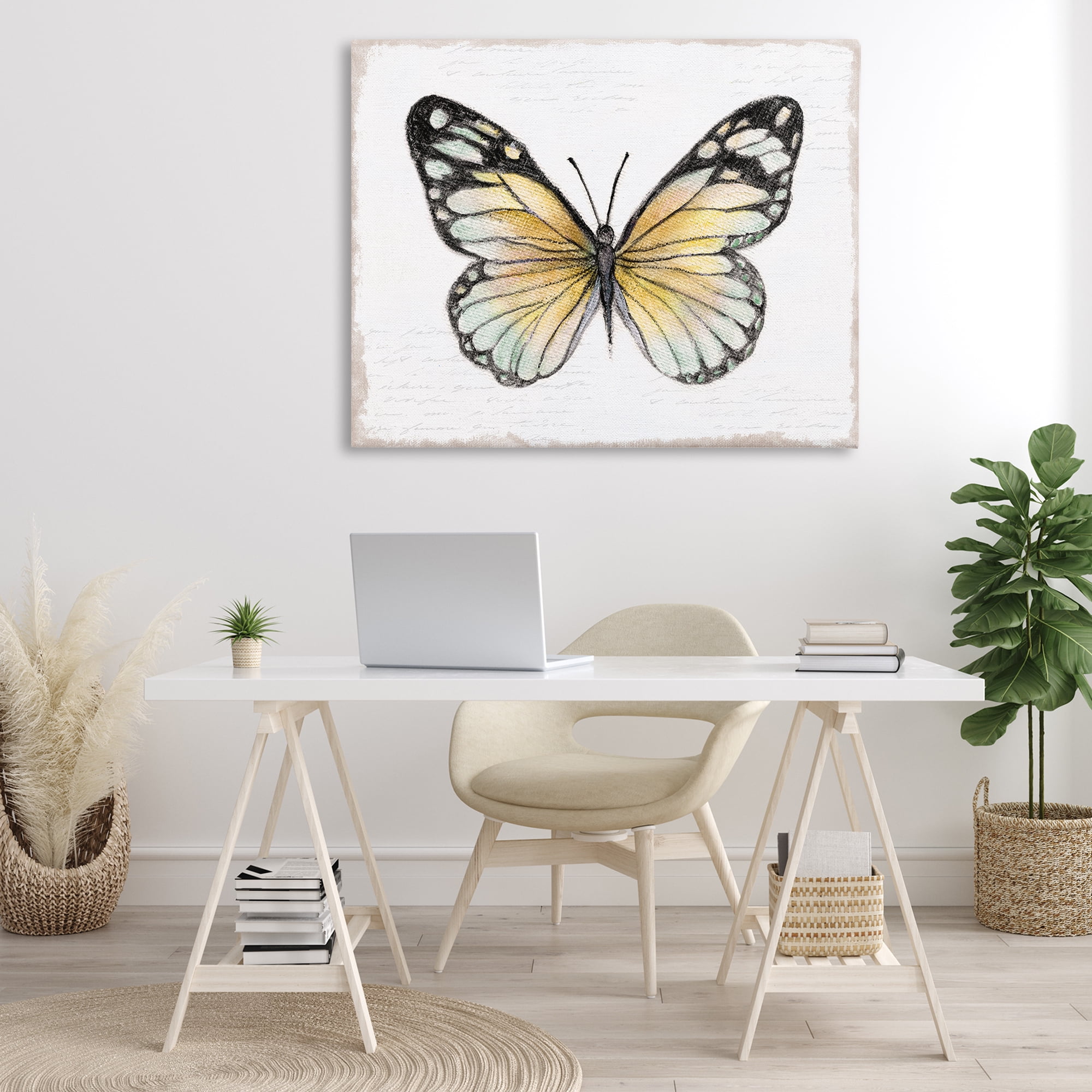 Stupell Industries Country Butterfly on White Animals Painting Wrapped Canvas Art Print Wall Art, 48 x 36