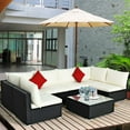 thumbnail image 2 of Costway 7PCS Patio Rattan Furniture Set Sectional Sofas Off White & Grey Cushion Covers, 2 of 7