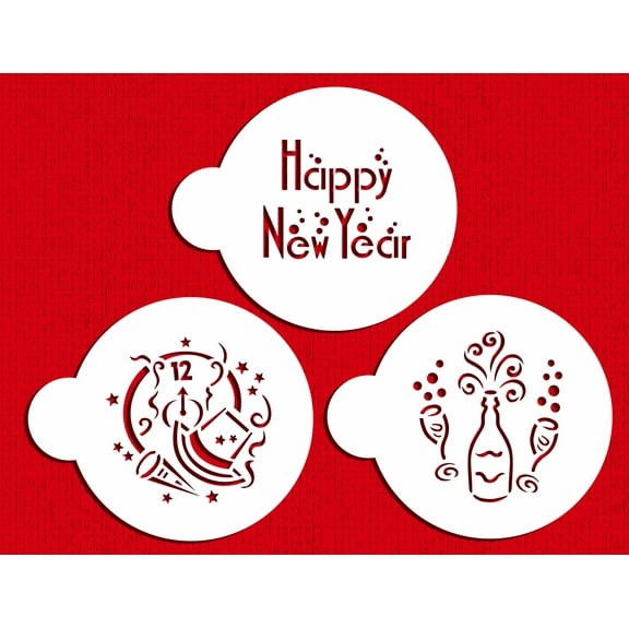 Designer Stencils Happy New Year Cookie Stencils, Beige/semi-transparent