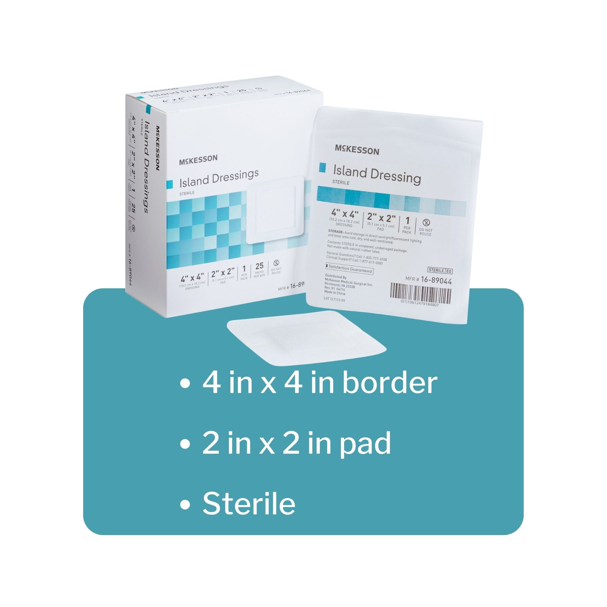 McKesson Island Dressing, Non-Adherent Gauze Pad for Wound Care, 4 in x 4 in, 25 Count, 4 Packs, 100 Total