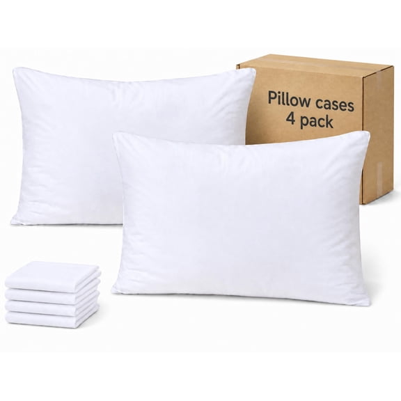 ZywShop White Pillow Cases Standard Size Set of 4, 20x26 Envelope Closure Pillowcases, Soft Plain Brushed Microfiber Covers Hypoallergenic Breathable